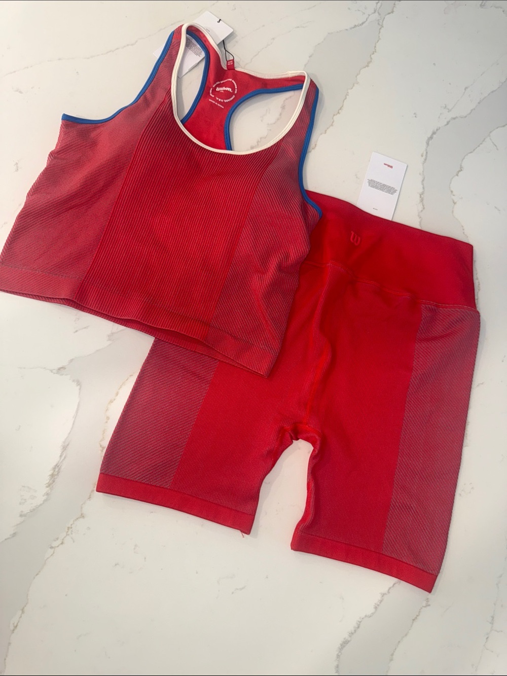 Wilson Red Seamless Athletic Crop Top & Bike Shorts Set